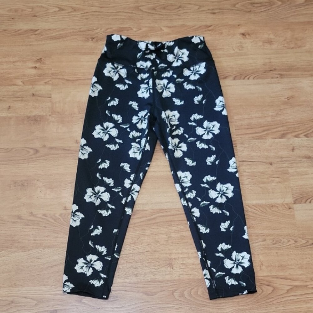 Sam Edelman Black Cream Floral Print Leggings Size M